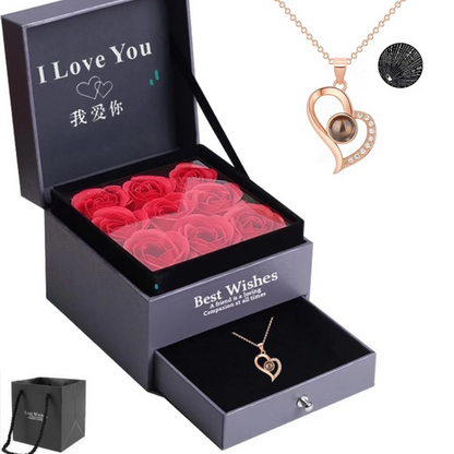 Collar Eterno "Te Amo" en 100 Idiomas + Caja de Rosa