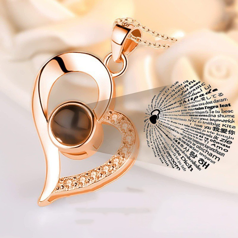 Collar Eterno "Te Amo" en 100 Idiomas + Caja de Rosa